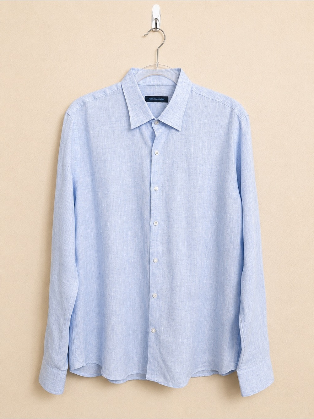 Patrick Assaraf 100% Linen Button Front Shirt Light Blue